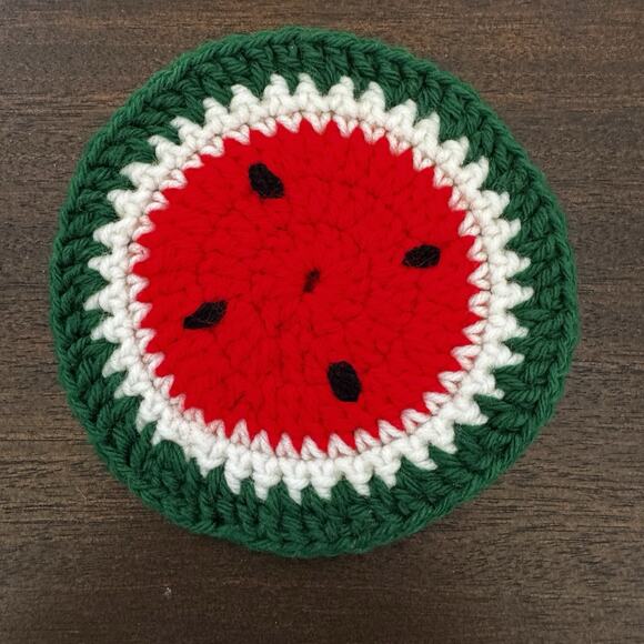 Vintage 3 Handmade Watermelon Crocheted Knit Hot Pad Potholder Trivet Farmhouse - Picture 7 of 12